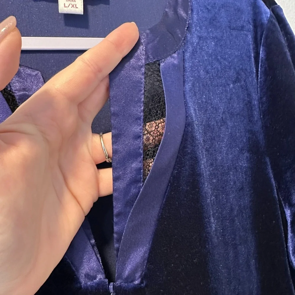 Oscar de la Renta (L-XL) Pink‎ Label Velour Velvet Satin Caftan Purple Blue Robe